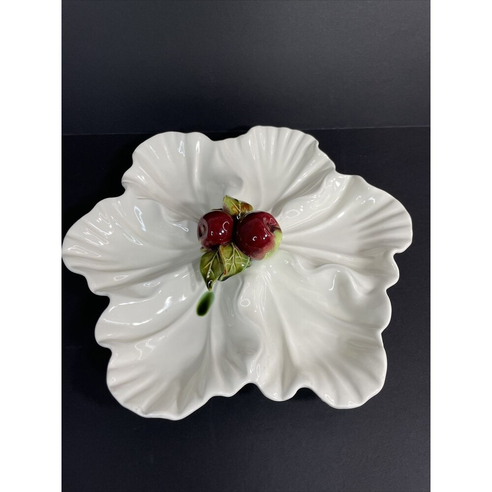 California Pottery Off White Red Apple Green Divided Dish